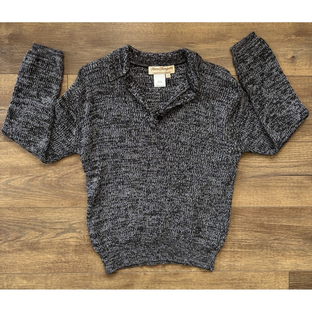 Norm Thompson Petite Small Linen Cotton Preppy Long Sleeve Sweater Shoulder Pads